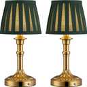 KDG Cordless Portables Table Lamp Set of 2, LED Fabric Shade Small Desk Lamps, 5000mAh Battery Powered Lighting, 2700K Stepless Dimmable Light for Living Room, Dining Room, Bedroom (Gold+Green)