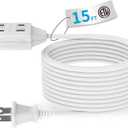2 x TiFFCOFiO Indoor Extension Cord, 2 Prong 15 Feet Extension Cord, 3 Polarized Outlets with Safety Slide Windows,13A/1625W, 16 AWG, 1 Pack