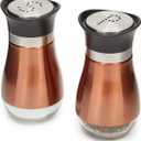 Juvale Stainless Steel Copper Salt and Pepper Shakers Set with Glass Bottom, Screw-Off Caps, Perforated "S" and "P" Designs for Kitchen (4oz) (Gold)