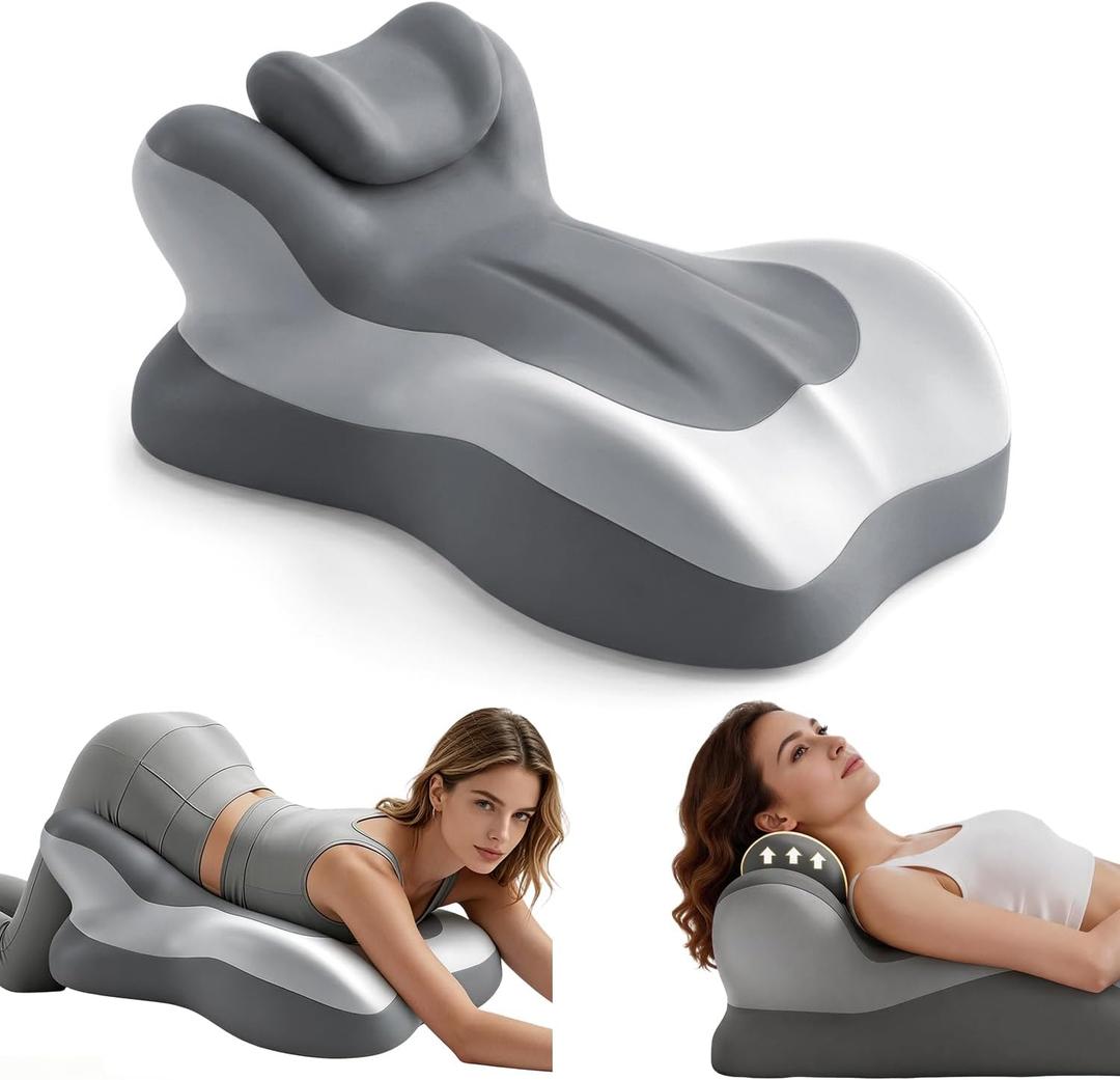 Ergonomic Reading Pillow, Memory Foam Wedge Pillow, Adjustable Neck Pillows, Multi-Positional Support Cushion for Stomach Sleepers and Sedentary, with Removable Washable Cover - Gray Middle