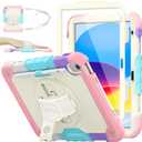 SEYMAC stock Case for iPad (A16) 11th/10th Generation 11''/10.9'' 2025/2022, Full-Body Drop Protection Case with Screen Protector &360 Rotate Hand Strap/Stand, Yellowish+Pink