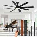Modern 72 Inch Ceiling Fans with Lights and Remote,Living Room Office Library Cafe Outdoor Industrial, 3CCT Dual Color 8 Blades 6 Speed Reversible Quiet DC Motor, Black/Wood Grain