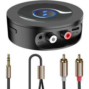 Bluetooth 5.2 Receiver for Home Stereo AUX Adapter for HiFi Music Streaming, Wired Speakers, with AUX 3.5mm/RCA, Long Range, Low Latency and HD Audio