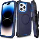 Defender for iPhone 14 Pro Max Case with Belt Clip Holster, [Compatible with MagSafe] Heavy Duty Rugged Shockproof Anti-Drop Full Body Protective Case for iPhone 14 Pro Max, 6.7 Inch (Navy+Blue)