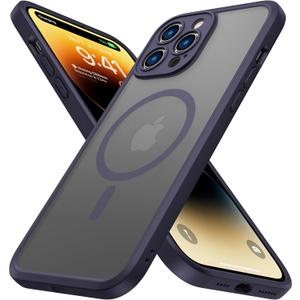 ImpactStrong Magnetic Guard for iPhone 14 Pro Max Case [Camera Protection] [Compatible with MagSafe] Military Grade Protection, Slim Translucent Matte Phone Case, Purple