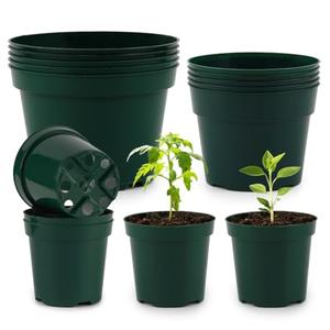 RooTrimmer 15 Pack 4/6/8 Inch Plant Nursery Pots, Sturdy Plant Pots with Drainage Holes, Ideal for Seedlings, Indoor/Outdoor Use, Green