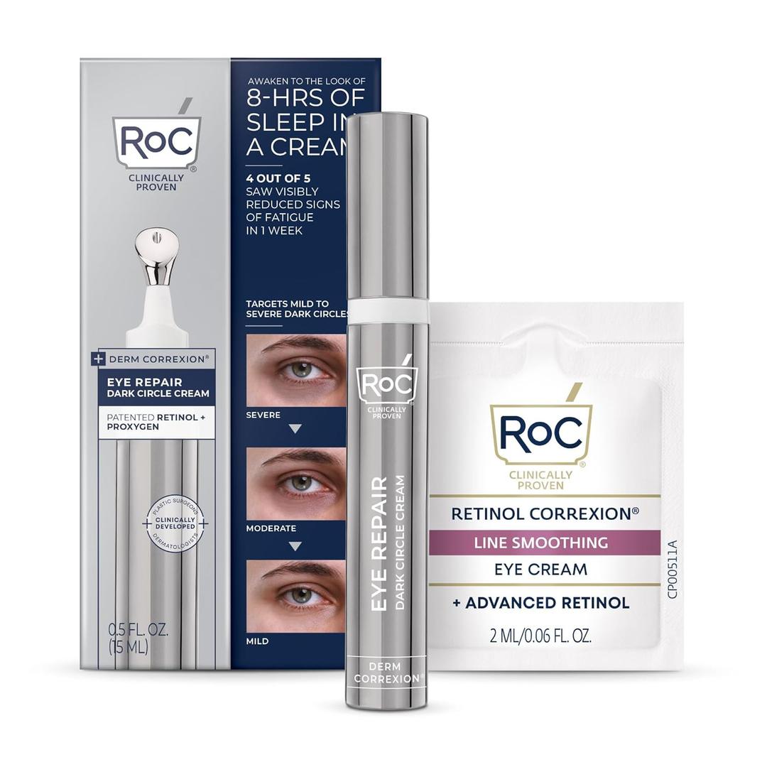 RoC Derm Correxion Retinol Eye Repair Dark Circle Cream Treatment with Niacinamide, Resveratrol, Proxygen for Puffy Eyes, Wrinkles, and Crow's Feet with Line Smoothing Eye Packette