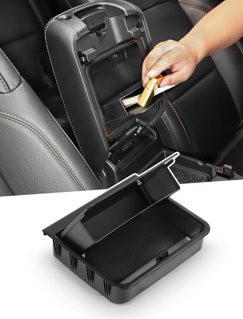 Savadicar One-Touch Hidden Storage Organizer Compatible with 2018-Present Jeep Wrangler JL 4XE & Gladiator JT, Center Console Concealed Box for Secret Extra Space, Interior Armrest Accessories, Black