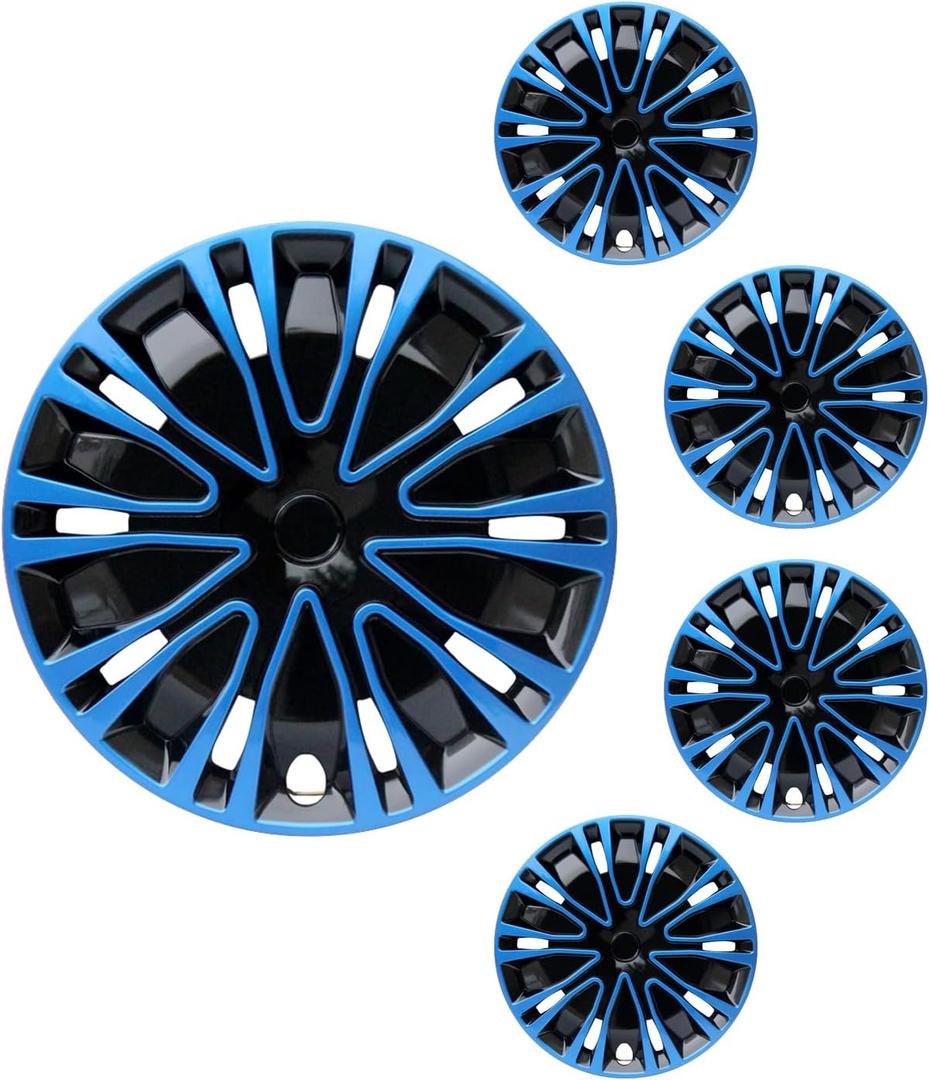 Hubcap Wheel Cover Replacement R15 Hub Caps Universal-Fit Steel Wheel Rim Cover ABS Material Exterior Accessories for Car Truck SUV -Set of 415-inchBlue-Black