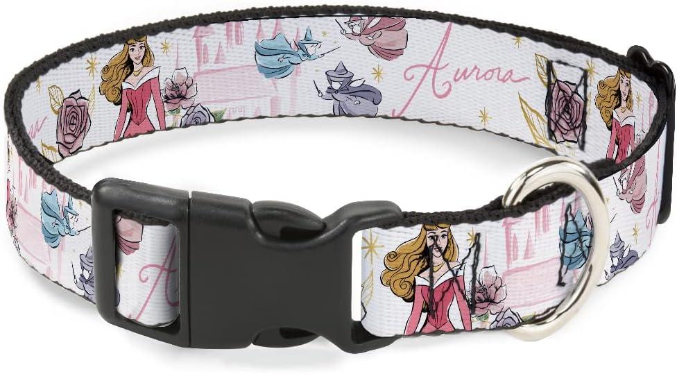 Buckle-Down Dog Collar Plastic Clip Sleeping Beauty Aurora and Fairy Godmothers Pose with Script 9.5 to 14.5 Inches 0.5 Inch Wide