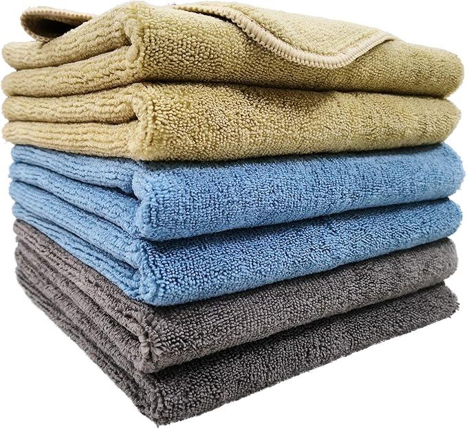 POLYTE Microfiber Towel (17x54, 6 Packl, Blue,Camel,Gray)