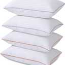 Pillows Standard Size Set of 4,Breathable Hotel Collection Bed Pillows for Side Back Stomach SleepersMachine Washable Supportive Soft Down Alternative Microfiber Filled (White)