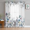 Blue Eucalyptus Sheer Curtains 84 Inches Long, Watercolor Bird Leaves Window Curtains Nature Botanical Light Filtering Rod Pocket Curtain Voile Drapes for Bedroom Living Room Each 52" W x 84" L