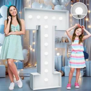 4FT Marquee Light Up Letters - Cool White Light Up Letters T with Fixed Water Bag, Party Decoration Large Marquee Light Up Letters can Be Used for Wedding Decoration, Birthday Party Decoration