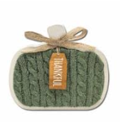 Holiday Home 6.7 in Wood Table Décor Pumpkin Sweater Green