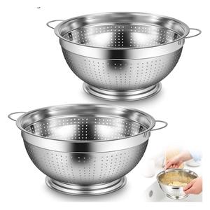 2 Pack 16" Heavy Duty Stainless Steel Colander with Footed Base and Handles Pasta Spaghetti Berry Fruit Vegetable Kitchen Food Strainer Basket