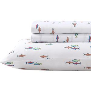 Eddie Bauer Kids - Twin Sheet Set, Ultra-Soft Microfiber Bedding with Fully Elastic Fitted Sheet, Kids Bed Set with Pillowcase, Easy Care Bedding (Fish Lake)