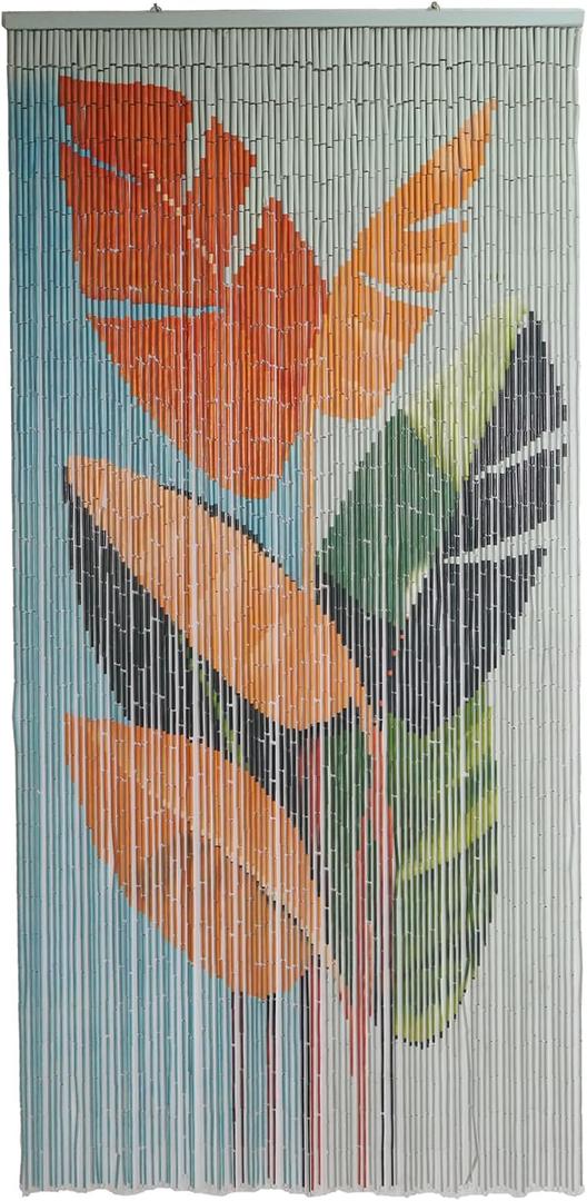 Vietbud Dcor Tropical Leaves Beaded Curtains for Doorways, Decorative Room Divider, Natural Vietnamese Craft, Indoor Hanging Bamboo Blinds, Sturdy Hook, Easy to Clean, 35.43 x 78.74 Inches