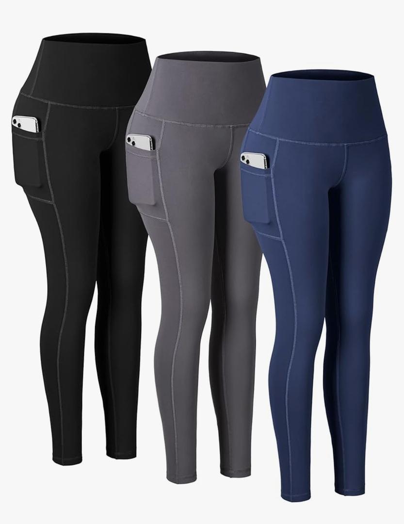 CHRLEISURE Leggings with Pockets for Women, High Waisted Tummy Control Workout Yoga Pants L