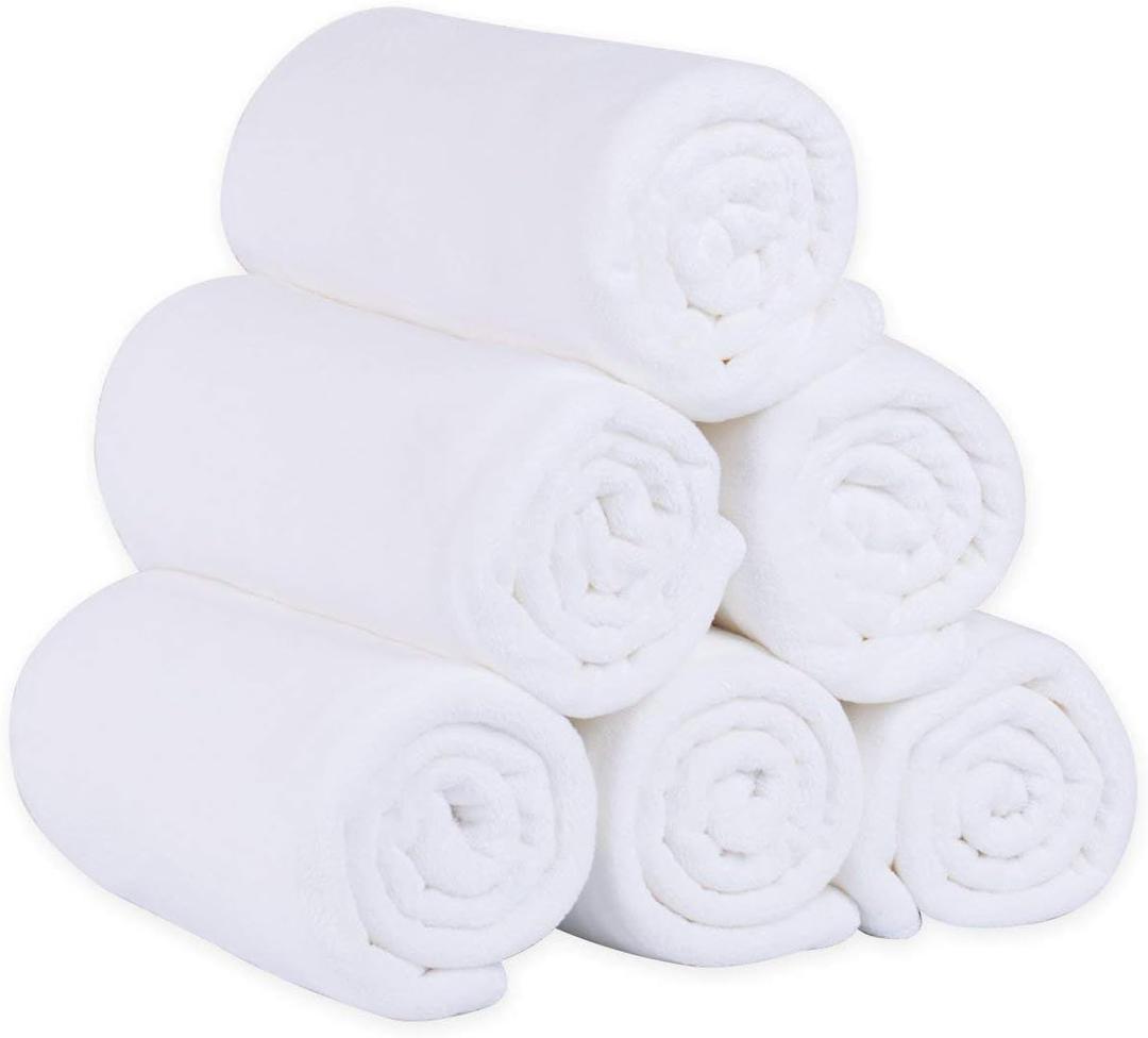 JML Microfiber Bath Towels Set, 6 Pack, 27" x 55" - Extra Soft, Absorbent and Fast Drying, Multipurpose White Microfiber Towel for Adult Men Women, Hair Wrap, Bath, Beach, Pool, Sports, Yoga, White