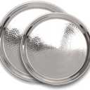 Hammered Stainless Steel Trays – Round Silver Serving Trays - Metal Serving Tray - 2 Pc - Large Tray 15” Medium Tray 13” - Decorative Platters – by Colleta Home