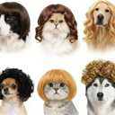6 Pack Funny Cat and Dog Wigs, Soft Pet Cosplay Costume with Adjustable Straps, for Halloween Christmas Party Dress-Up, Ideal Gift for Pet Lovers