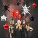 2 x Star Balloons, 22in Red Black and Silver Star Balloons Foil 10in 4-Pointed & Pentagram Balloon for Graduation New Year Wedding Birthday Party Decorations