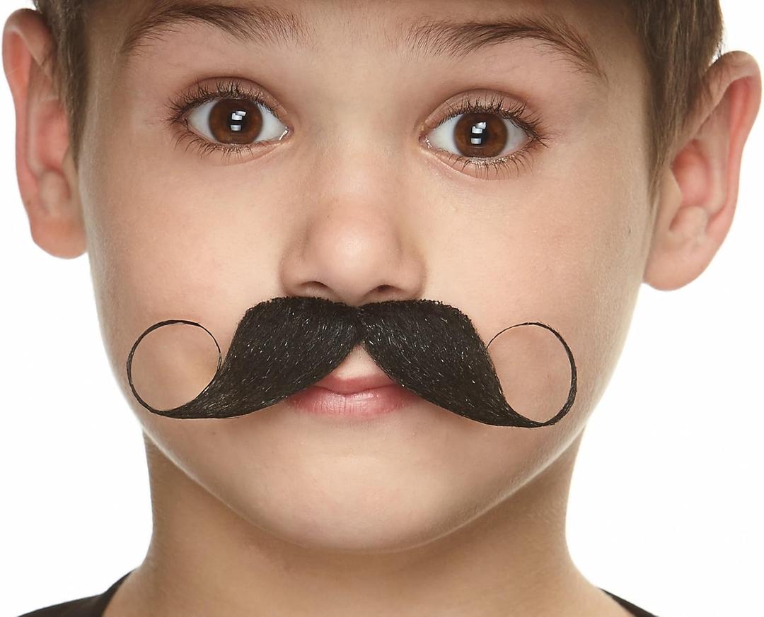 Mustaches Self Adhesive Imperial Fake Mustache for Kids, Novelty, Small False Facial Hair, Costume Accessory for Children, Black Color