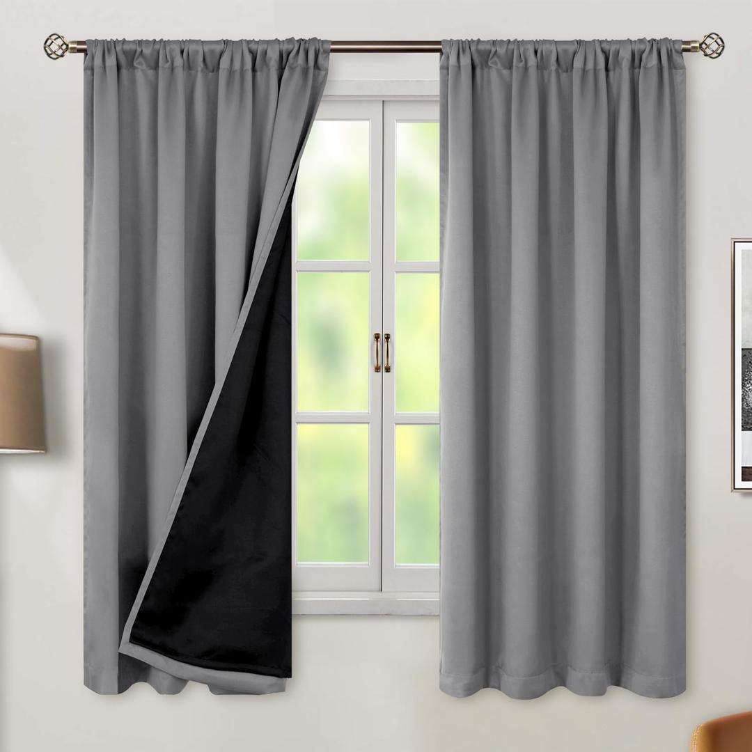 BGment 100% Blackout Curtains for Bedroom 63 Inch Length 2 Panels, Thermal Insulated Room Darkening Curtains Rod Pocket Soundproof Bedroom Living Room Window Curtains, Dove Grey, Each 52 Inch Wide