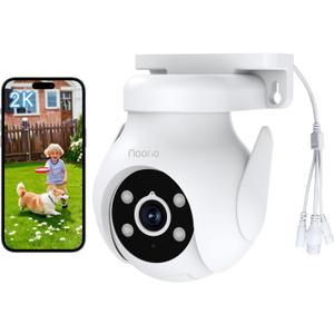 Noorio 2K Security Camera Outdoor 360° Pan/ Tilt, Two Way Talk Wired Outdoor Camera for Home Surveillance, 24/ 7 Recording, Color Night Vision, Cloud & SD Card Storage, Compatible with Alexa, 2.4G WiFi