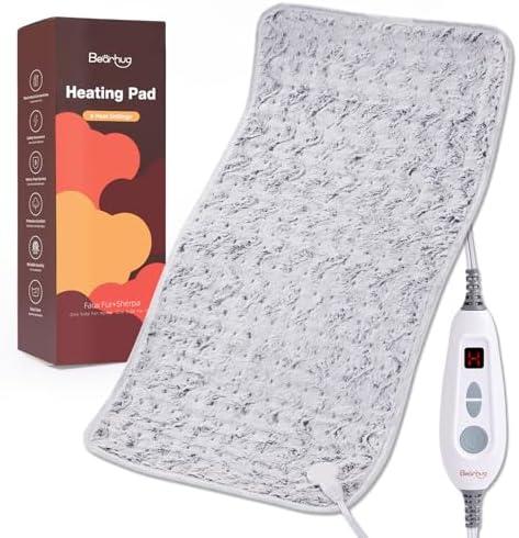 Bearhug XXL Electric Heated Pad 17''x33'' Double-Sided Faux Fur Heating Pad, 6 Heat Levels, 2-Hour Auto-Off, Moist & Dry Heat Therapy for Back Pain Relief, Machine Washable, ETL Certified - Gift Box