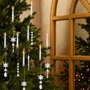 Baquler 12 Sets Christmas Tree Candles with Remote Hanging Acrylic Snowflake Icicle Ornaments Flameless Taper LED Candle Flickering Clip Light Candlestick for Xmas Wedding Decor (Colorful)