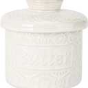 Butter Crock with Water Line, Ceramic Butter Keeper for Counter, French Butter Dish with Lid for Spreadable Fresh Butter (Vintage White)