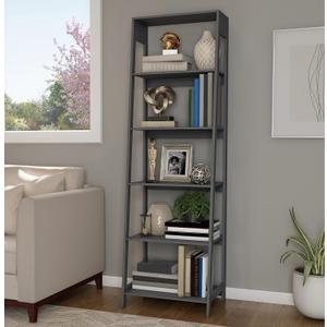 Alaterre Furniture 5-Tier Ladder Bookshelf - Leaning Decorative Shelves for Display - Wood Shelf for Living Room, Bathroom, and Kitchen Storage (Gray)