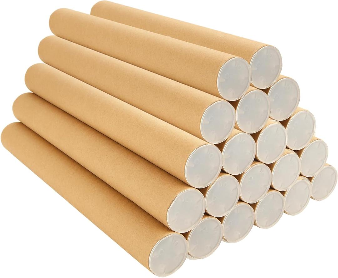 20PCS 1.5x12-Inch Mailing Tubes with Caps, Cardboard Shipping Tubes, Kraft Paper Tube Mailers for Shipping, Packing, Art Prints, Maps, Blueprint