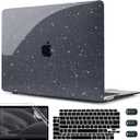 CISSOOK Sparkly Black Star Case for MacBook Air 13 Inch A2337 M1 A2179 A1932 2021-2018 Release, Plastic Glitter Bling Hard Shell Case with Keyboard Cover for MacBook Air M1 2021 with Touch ID