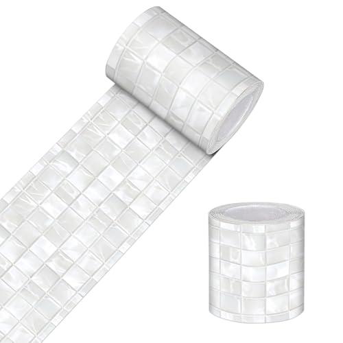HOMETITUTE Wallpaper Border Peel and Stick Decorative Wall Trim Self Adhesive Accent Strip for Bathroom Kitchen Living Room Mirror Frame Wall 4x196 Inch Gray Mosaic Tile Pattern Wallpaper Design