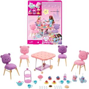 Barbie Tea Party Playset for Preschoolers, My First Tea Party Playset and Accessories, Preschool Toys and Gifts, Tea Party with 18 Storytelling Pieces, Two Plush Items, from 3 Years, HMM65