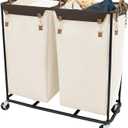 StorageWorks 390L Extra Large Lanudry Hamper with Wheels, Laundry Basket with Wheels 2 Sections, Clothes Sorter Cart with Divider for Hotel, Home, Beige, 1-Pack