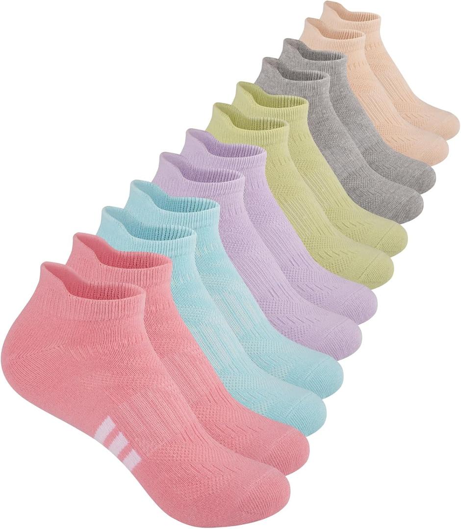 Comfoex 12 Pairs Girls Athletic Ankle Socks for 4-6 6-8 8-10 Years Old - Cotton Short Socks for Little Big Kids 12 Pairs Multicolor B
