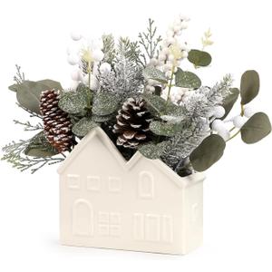 Small Christmas Tree Table Decorations, Artificial Mini Christmas Tree with Pine Cones, Christmas Plants Decorations in Ceramic Pot, Tabletop Ornaments for Home Indoor Fireplace Dining Table Decor