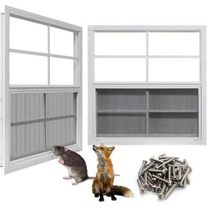 NeatiEase Upgraded Shed Windows 2 Pack, 30" x 36" Windows with Tempered Glass and Stainless Steel Screen for Shed, Chicken Coop, Playhouse, Household, Garage(White)