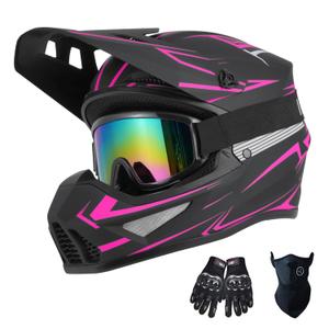 TTMiku Pink Adult Dirt Bike ATV Motocross Helmet DOT Approved, Pink, Small