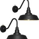 15 Inch Large Outdoor Gooseneck Barn Light, Dusk to Dawn Barn Lights 2-Pack, Exterior Classic Black Barn Light for Porch, Farmhouse, Garage, Gooseneck Lighting