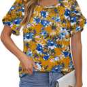 CRAZY GRID Women's Shirts Summer Casual Crewneck Ruffle Short Sleeve Blouses Cute Floral Print Tunic Tops (XL)