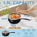 Dezin Hot Pot Electric with Steamer Upgraded, Non-Stick Saut Pan, Rapid Noodles Electric Pot, 1.5L Mini Pot for Steak, Egg, Fried Rice, Ramen, Oatmeal, Soup with Power Adjustment, Black