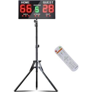 Outdoor Baseball/Softball Scoreboard with Stand, Wireless Portable Baseball Scoreboard, Digital Scoreboard with Remote, Electronic Scoreboard for Games, Score Keeper Ball Strike Out Inning (black)