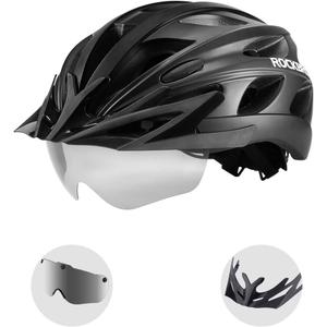 ROCKBROS Bike Helmet for Adult Men Women with Suggested Fit 58-65cm, Detachable Magnetic Goggles & Sun Visor, Lightweight with Adjustable Side and Chin Strap, Suitable for Myopia Glasses (Black (58-62cm))