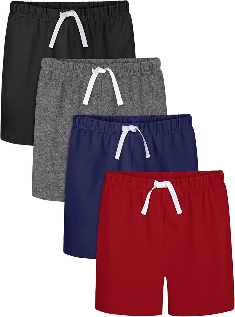 Resinta 4 Pack Toddler Boy Cotton Shorts Boys Casual Shorts Pull-on Shorts Soft Baby Boy Shorts for Summer (Black,dark Grey,navy Blue,red), Size 4T
