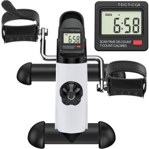 Under Desk Bike Pedal Exerciser, Portable Mini Exercise Bike with LCD Display for Home/Office, Desk Cycle for Leg/Arm with Handle, Leg Exerciser While Sitting for Seniors (White)